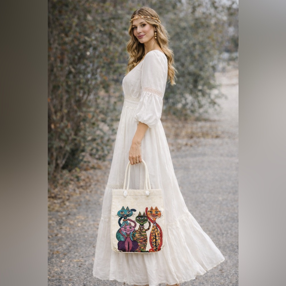 Fabric bag with cats print - Picture 2 of 5